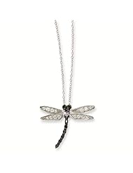 Sterling Silver White, Black & Tanzanite CZ Cubic Zirconia Dragonfly Necklace