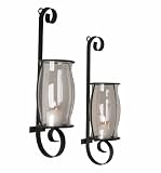 Set of 2 Rustic Iron & Glass Hurricane Wall Sconces