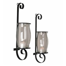 Set of 2 Rustic Iron & Glass Hurricane Wall Sconces