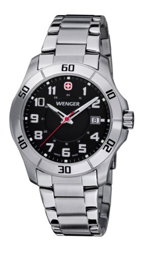 Wenger Men's 70487 Alpine Black Dial Steel Bracelet Watch