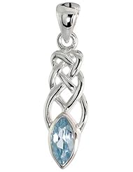 Sterling Silver Celtic Knot Pendant w/ Natural Blue Topaz 1 1/8 inch (29 mm) tall