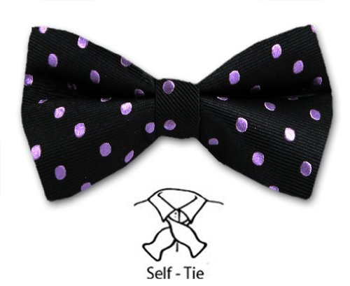 Men's Silk Self Tie Bowtie - Black - Lavender
