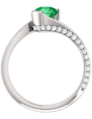 18K White Gold 6.00mm Round Cut Chatham Created Emerald and Diamond Ring -- LIFETIME WARRANTY