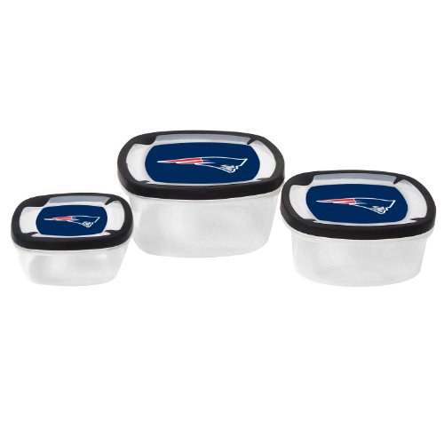 NFL New England Patriots Nesting Square Containers, 7.2-Cup; 3.5-Cup; 2.1-Cup,  Clear, Piece of 3