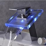 Modern Single Handle Waterfall Bathroom Vanity Vessel Sink LED Faucet, Chrome