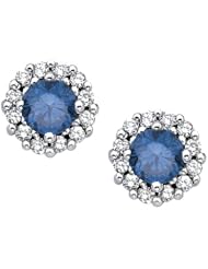 1/2 ct. tw. Diamond Earrings with Blue Center Diamond in 14K White Gold