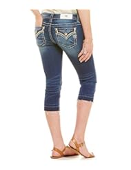 Apparel: Miss Me Jeans Womens Blue & Bronze Distressed Capris Extended Sizes (34)