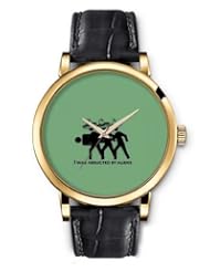 SPRAWL Aanalog Fashion Series Gold Ladies Watches of Genuine Black Leather Strap,Unique Wrist Watch for Women Girls Designed with I was abducted by aliens