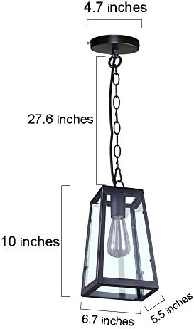 Efine 1 Light Vintage Country Black Metal Glass Industrial Rh Hanging Pendant Lighting Garden Lamps and Lanterns Max 60w (Bulbs Not Included)