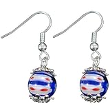 Round Blue And Red Millefiori Murano Glass Earrings