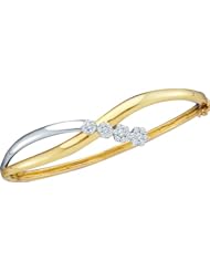 14K Yellow Gold 0.50CT Round Cut Diamond Flower Bangle