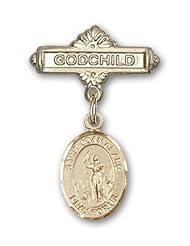Gold Filled Baby Badge with St. Joan of Arc Charm and Godchild Badge Pin