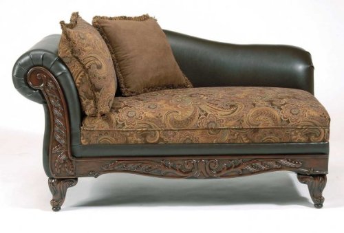 Upholstered Chaise Lounge Brown and Tapestry 35H x 60W x 35D