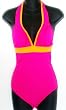Marsol Junior/Missy 1PC Monokini Swimsuit in Hot Pink/Orange Ruffle Trim. Sizes 5/6 - 13/14. Padded Sewn-in Cup.