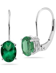 0.75-0.97 Cts of 6x4 mm AA Oval Natural Emerald Lever Back Earrings in 14K White Gold