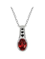 0.96 Ct Oval Red Garnet Black Diamond Sterling Silver Pendant