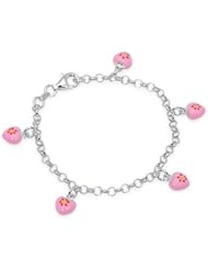 Unicornj Sterling Silver Childrens Bracelet with Pink and Red Heart Charms