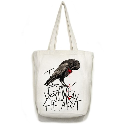 Raven Heart Goth Valentine Crow Bird Art Open Top Tote Bag
