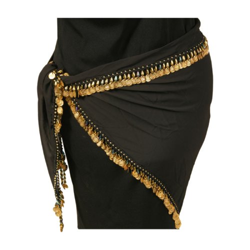 Hip Scarf Gold Tear Beads Coins Black
