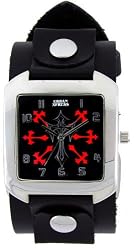 Cross Black Trendy Design Square Steel Black Red Cross Numbered Case Punk Rocker Wide Black Leather Wristband