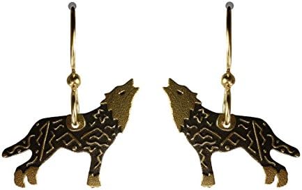 Joseph Brinton Designs Small Brass Wolf Etched Earrings 6941-B