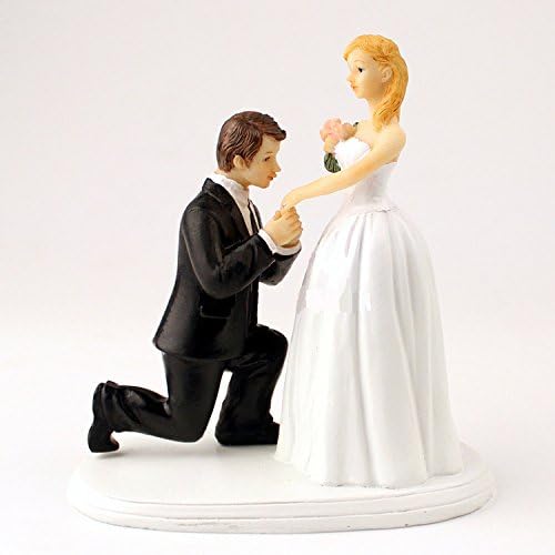Wed2BB Wedding Cake Toppers Romantic Propose Marriage Resin Dolls Bride and Groom Figurine