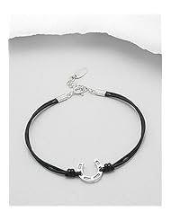 Black Horseshoes Leather Bracelet In 92.5 Sterling Silver