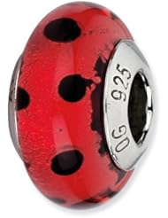 Sterling Silver Reflections Red with Black Dots Italian Murano Bead