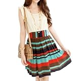 Allegra K Lady Color Matching Scoop Neck Sleeveless Stretchy Stripes Dress