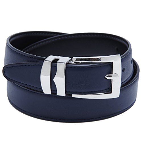 Reversible Belt Bonded Leather Removable Silver-Tone Buckle NAVY BLUE / Black
