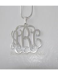 Monogram Pendant Necklace, Silver Monogrammed Necklace, Vine Preppy