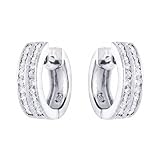 14K White Gold Plated Sterling Silver Two Rows CZ Huggie Hoop Earrings For Children & Women