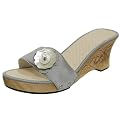 Women's Journee Collection Slide Sandal with Faux Mother of Pearl Flower - Silver