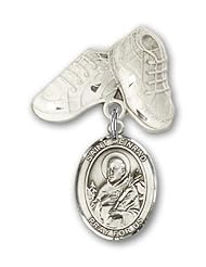 Sterling Silver Baby Badge with St. Meinrad of Einsideln Charm and Baby Boots Pin