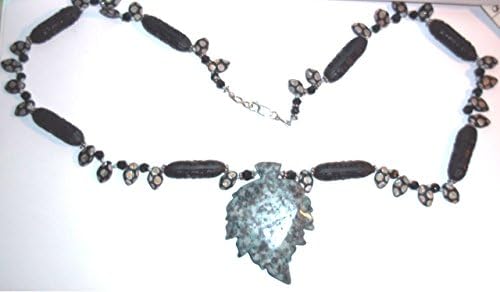 27" Black Cinnabar And Jasper Beaded Necklace Strand with Czech and Black Glass Gift Idea