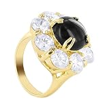 18 KT Gold Layered Round Shaped 20mm Clear CZ Accented Polished Finish 3mm Band Flower Designer Ring