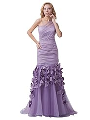 Floor Length Dropped   Waistline Mermaid Organza One Shoulder Lace Prom Dress 