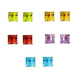 10k Yellow Gold 5 Piece Individually Boxed 5mm Princess Cut Citrine, Blue Topaz, Peridot, Amethyst...