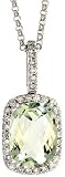 14k White Gold 16 Chain & 3/4 (19mm) tall Slider Pendant, w/ 0.18 Carat Round Top Light Brown Diamonds & 1.79 Carats Green Amethyst Stone