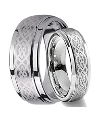 His & Her's 8mm 6mm Tungsten Carbide Wedding Ring Ring Set w/ Laser Etched... by 