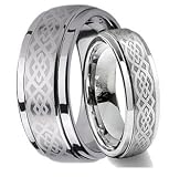 His & Her's 8MM/6MM Tungsten Carbide Wedding Band Ring Set w/Laser Etched Celtic Design (Available Sizes 4-14 Including Half Sizes)