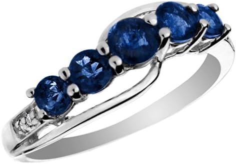 Sapphire Gemstone and Diamond Journey Ring 1.05 Carat (ctw) in 14K White Gold, Size 8