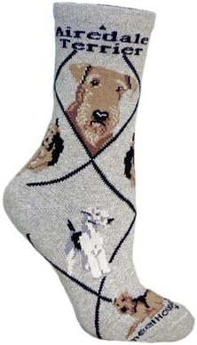 Airedale Terrier Animal Socks On Gray 9-11