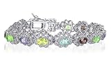 Sterling Silver 12mm Multicolor Gemstone 7.5 inch Bracelet With Secure Latch Clasp