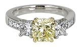 Platinum and 18k Yellow Gold Fancy Light Yellow Cushion Diamond Ring (GIA Certified 1.56 ct center, 2.88 cttw), Size 6