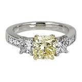 Platinum and 18k Yellow Gold Fancy Light Yellow Cushion Diamond Ring (GIA Certified 1.56 ct center, 2.88 cttw), Size 6