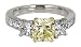 Platinum and 18k Yellow Gold Fancy Light Yellow Cushion Diamond Ring (GIA Certified 1.56 ct center, 2.88 cttw), Size 6
