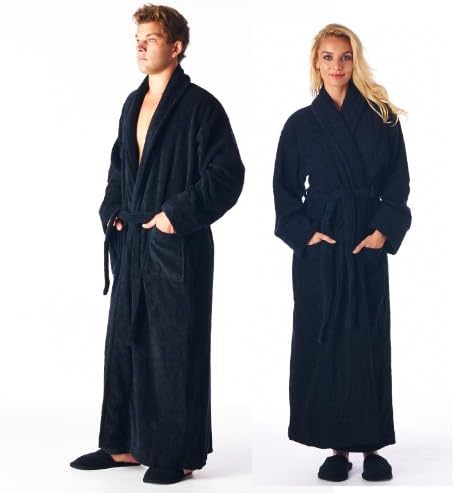 High Style Men Women 100% Turkish Cotton Ankle Length Shawl Collar Robe Bathrobe