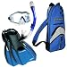 US Divers Deluxe Grande Vista Purge Dry Snorkeling Set: Silicone purge mask, Total Dry snorkel, Trek compact travel fins, travel bag and strap cover
