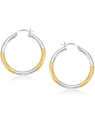 14K Two-Tone Gold Fancy Diamond Cut Hoop Earrings (35mm Diameter)